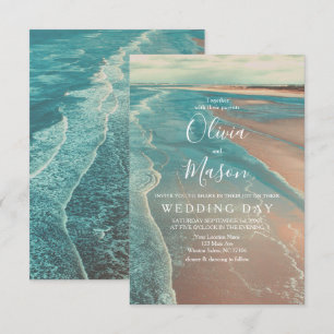Modern Fade Tropical Beach Sea Wedding Card
