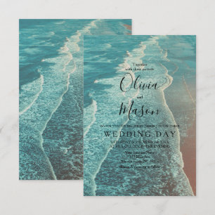 Modern Fade Tropical Beach Sea Wedding Card