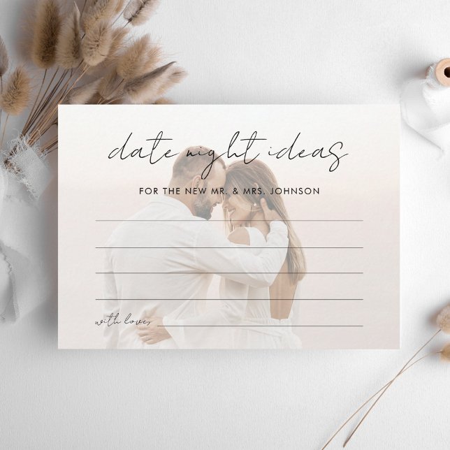 Modern Faded Photo Date Night Ideas Bridal Shower Enclosure Card (Creator Uploaded)