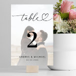 Modern Faded Photo Elegant Heart Script Wedding    Table Number<br><div class="desc">This stylish table number would be a great addition to your wedding celebration. Easily add your own details by clicking on the "personalise" option.</div>