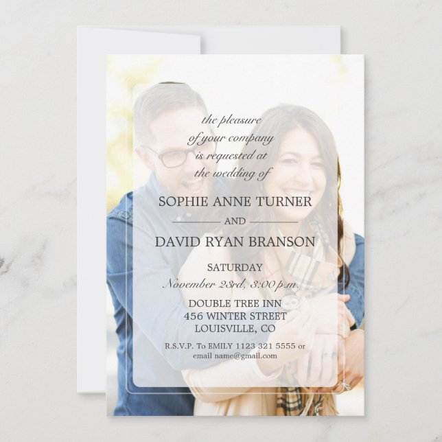 Modern Faded Photo Geometric Wedding Invitation (Front)