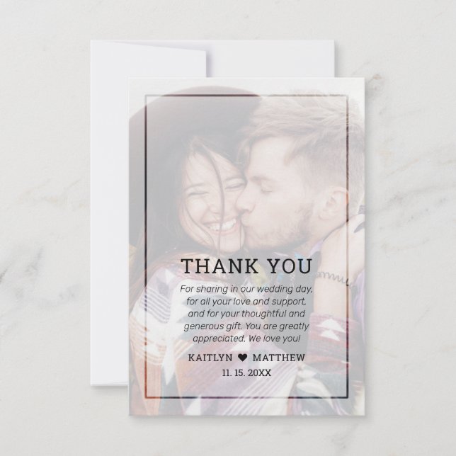 Modern Faded Photo Minimalist Black Typography Thank You Card (Front)