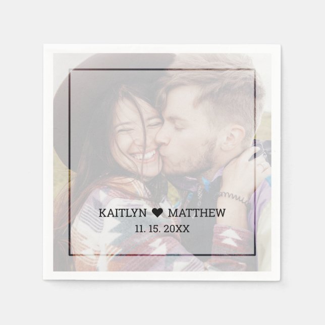 Modern Faded Photo Minimalist Typography Wedding Napkin (Front)