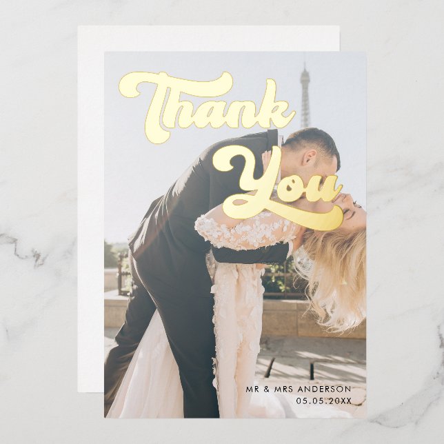 Modern Faded Photo Overlay Retro Thank You Wedding (Front/Back)