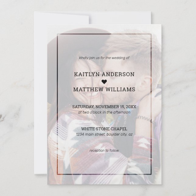 Modern Faded Photo Simple Black Typography Wedding Invitation (Front)