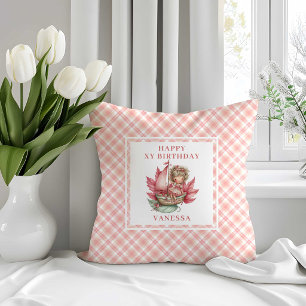 Modern Fairy Girl Blush Floral Birthday Pillow  