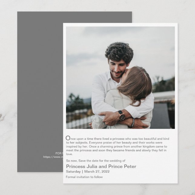 Modern Fairytale Love Story Photo Save The Date In Invitation (Front/Back)