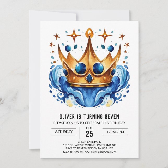 Modern Fairytale Prince Crown Birthday Invitation (Front)