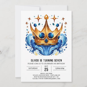 Modern Fairytale Prince Crown Birthday Invitation