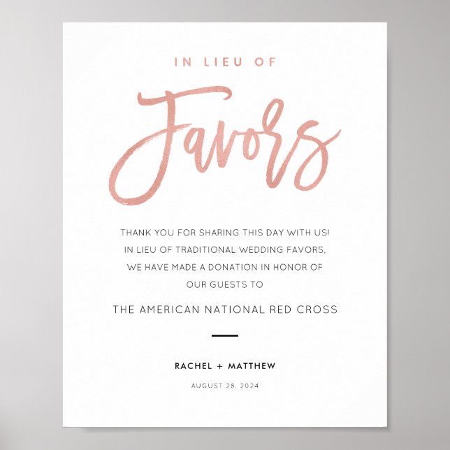 Modern Fairytale Rose Gold In Lieu Of Favours Sign (Front)