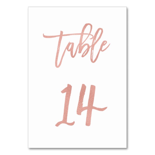 Modern Fairytale Rose Gold Wedding Table Number 14 (Front)
