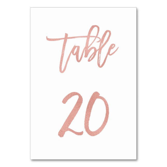 Modern Fairytale Rose Gold Wedding Table Number 20 (Front)