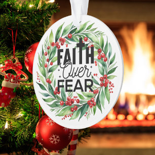 Modern FAITH Red & Green Floral Black Typography Ornament