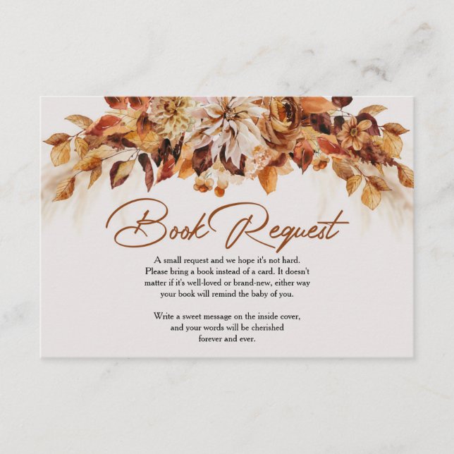 Modern fall and autumn flowers leaves book request enclosure card (Front)
