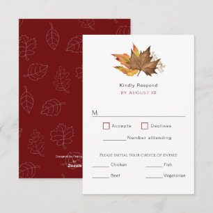 Modern Fall Autumn Leaves Simple Wedding  RSVP Card