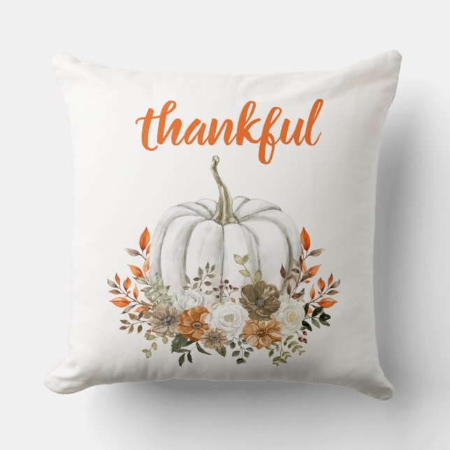 Modern Fall Autumn Watercolor Pumpkin Cushion (Front)