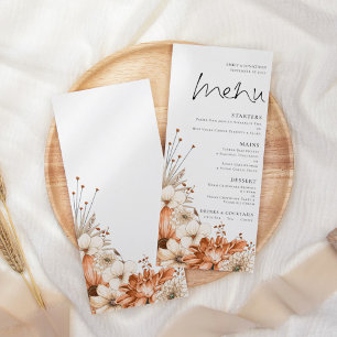 Modern Fall Autumnal Florals Foliage Wedding Menu