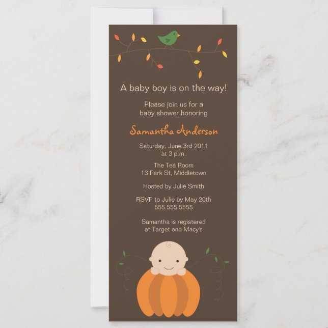 Modern Fall Baby Shower Inviation - Boy Invitation (Front)