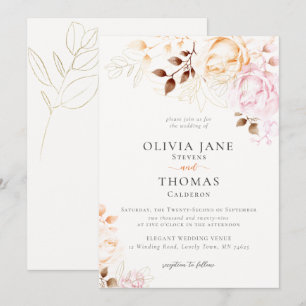 Modern Fall Blush Orange Floral Wedding Invitation