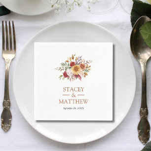 Modern Fall Bohemian Floral Terracotta Wedding Napkin
