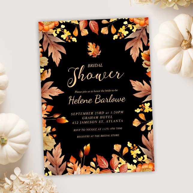 Modern Fall Bride To Be Rustic Bridal Shower Invitation (Black Elegant Fall Bridal Shower Invitation)