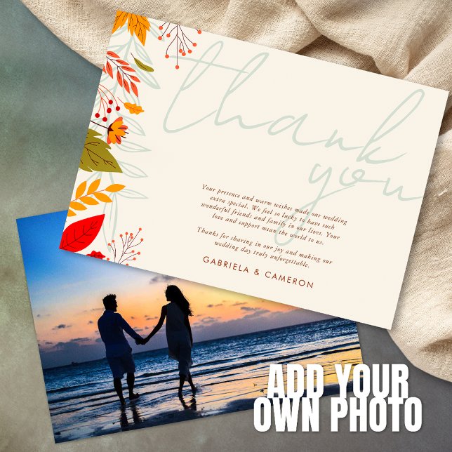 Modern Fall Bright Floral Simple Ivory Wedding Thank You Card (Creator Uploaded)