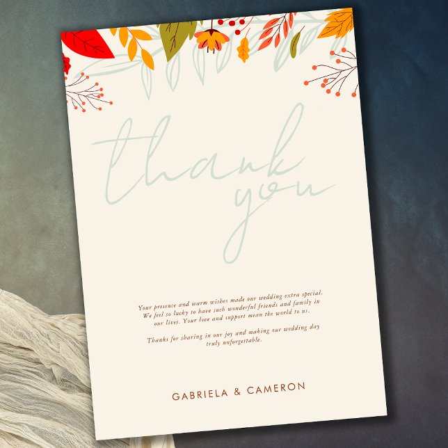 Modern Fall Bright Floral Simple Ivory Wedding Thank You Card (Creator Uploaded)