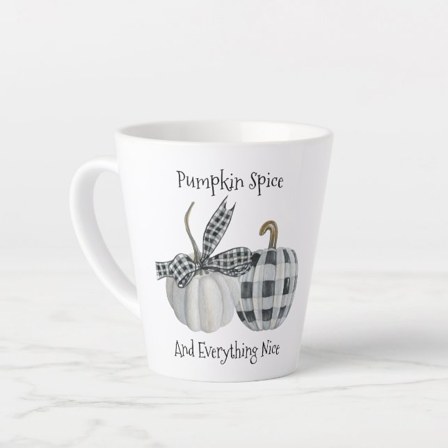 Modern Fall Buffalo Plaid Pumpkin  Latte Mug (Left Angle)