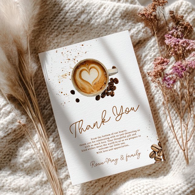 Modern Fall Coffee Baby is Brewing Baby Shower Thank You Card (Modern Fall Coffee Baby is Brewing Baby Shower Thank You Card)