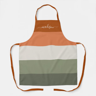 Modern fall coloured stripes script name apron