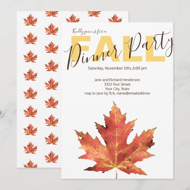 Modern Fall Dinner Party Invitation (Front/Back)