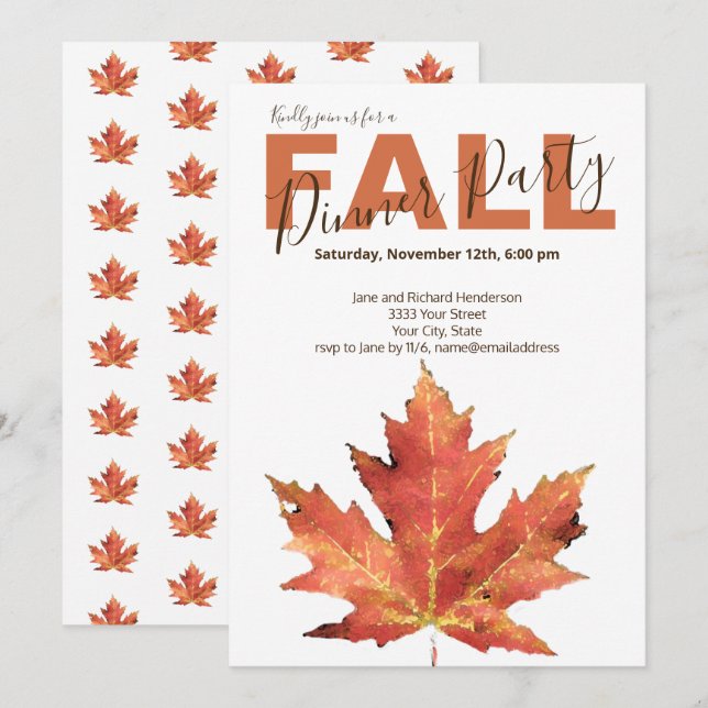 Modern Fall Dinner Party Invitation (Front/Back)