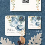 Modern Fall Floral Blue Ivory Watercolor Wedding Square Sticker<br><div class="desc">WEDDING FAVOR STICKERS or envelope seals.  
Bold modern watercolor in a loose style dusty blue to navy flower with warm late summer to early autumn foliage of light gold and warm sage green.  A complete set of products are available for purchase in the collection.  DESIGN: MSP0102</div>
