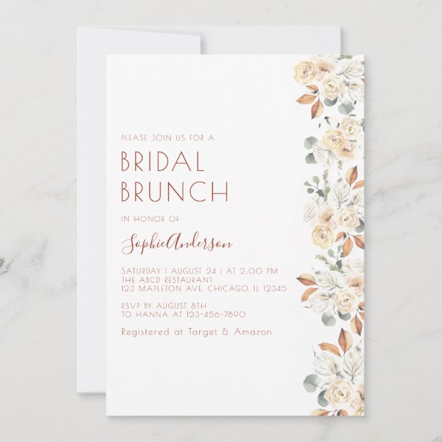 Modern Fall Floral Bridal Brunch Bridal Shower Invitation (Front)