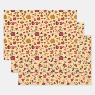 Modern Fall Floral Pattern Wrapping Paper Sheet