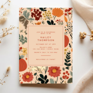 Modern Fall Floral Pumpkin Bridal Shower Invitation