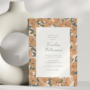 Modern Fall Floral Retro Baby Shower Autumn Garden Invitation
