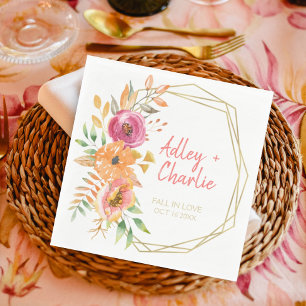 Modern Fall Floral Watercolor Coral Magenta Shower Napkin