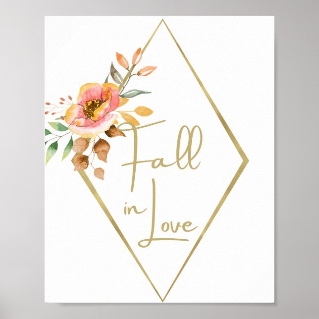 Modern fall floral wedding fall in love sign (Front)