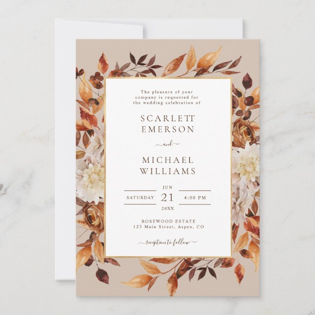 Modern Fall Floral Wedding Invitation (Front)