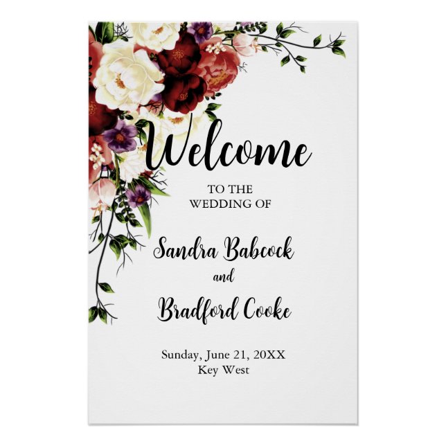 Modern Fall Floral Wedding Welcome sign (Front)
