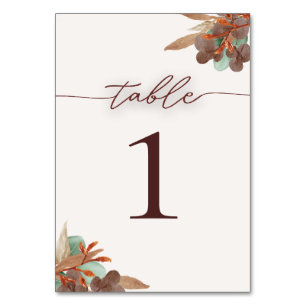 Modern Fall Foliage Autumn Wedding Table Numbers