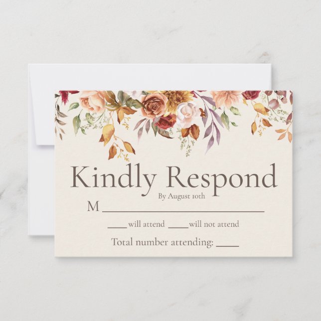 Modern Fall Foliage Floral Ivory Wedding RSVP Card (Front)