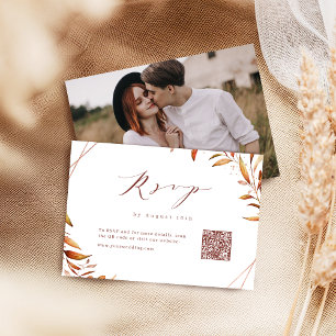 Modern Fall Geometric Rustic Wedding QR code RSVP Card