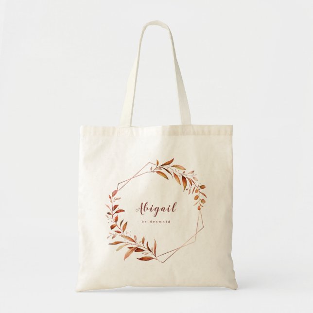 Modern Fall Greenery Geometric Bridesmaid Tote Bag (Front)