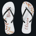 Modern Fall Greenery Geometric Personalised bride Flip Flops<br><div class="desc">Rustic watercolor fall botanical foliage greenery design,  with personalised name,  simple and elegant,  great personalised gifts for bride
See all the matching pieces in collection</div>