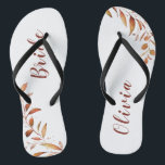 Modern Fall Greenery Geometric Personalised bride Flip Flops<br><div class="desc">Rustic watercolor fall botanical foliage greenery design,  with personalised name,  simple and elegant,  great personalised gifts for bride
See all the matching pieces in collection</div>