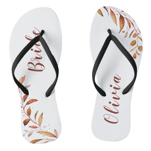 Modern Fall Greenery Geometric Personalised bride Flip Flops (Footbed)
