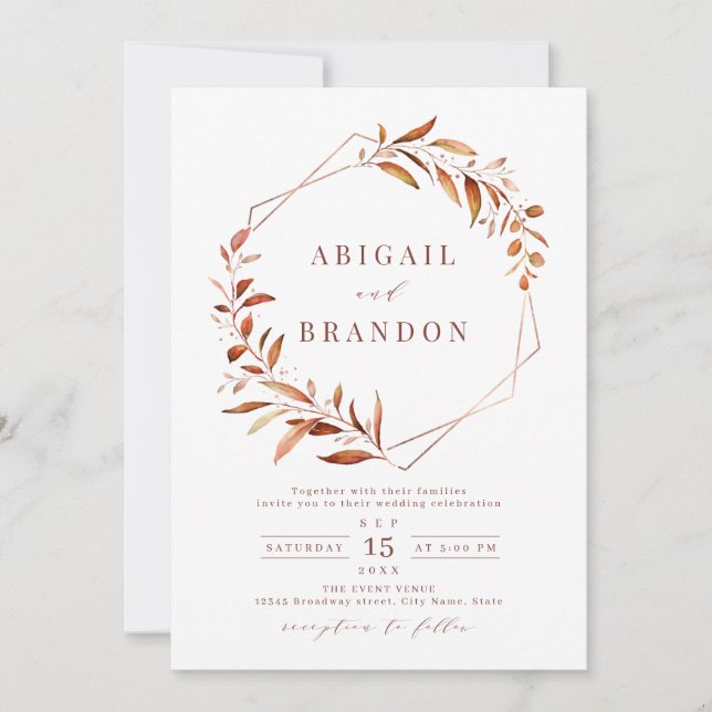 Modern Fall Greenery Geometric Rustic Wedding Invi Invitation (Front)