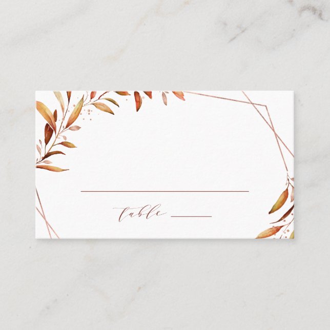 Modern Fall Greenery Geometric Rustic Wedding Place Card (Front)